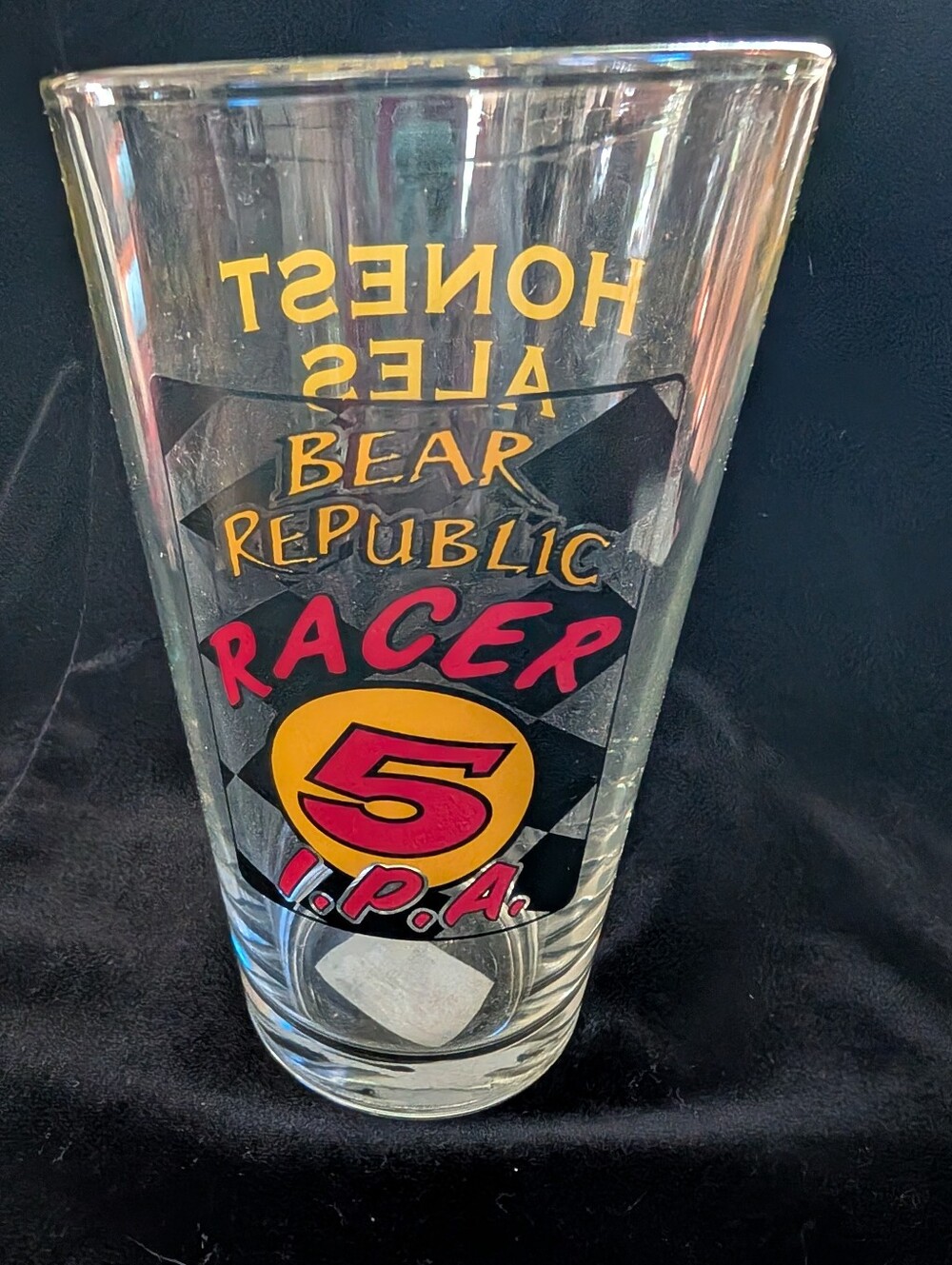 Bear Republic Racer 5 IPA Pint Glass - Clear with Yellow & Red Graphics